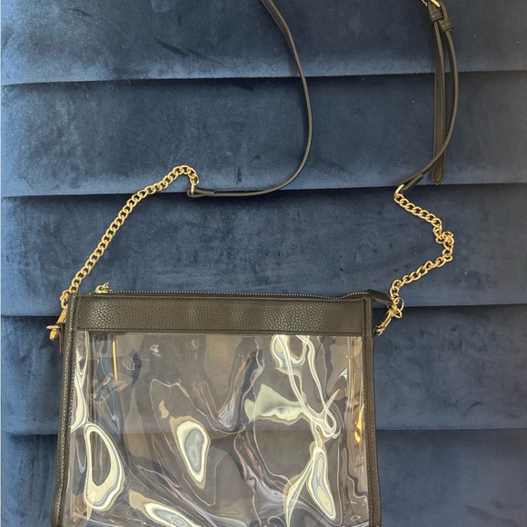Clear /Transparent Black and Gold Chain Crossbody Bag - Picture 1 of 7